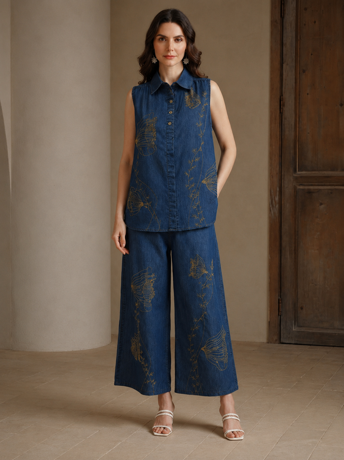 Embroidered Denim Co-Ord Set