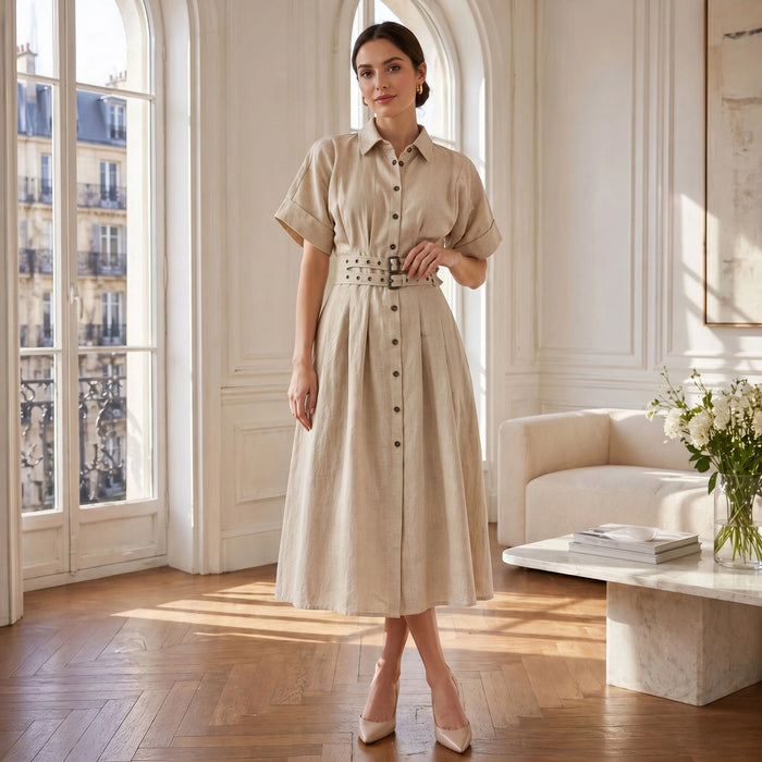 Joey Belted Linen Shirt Dress