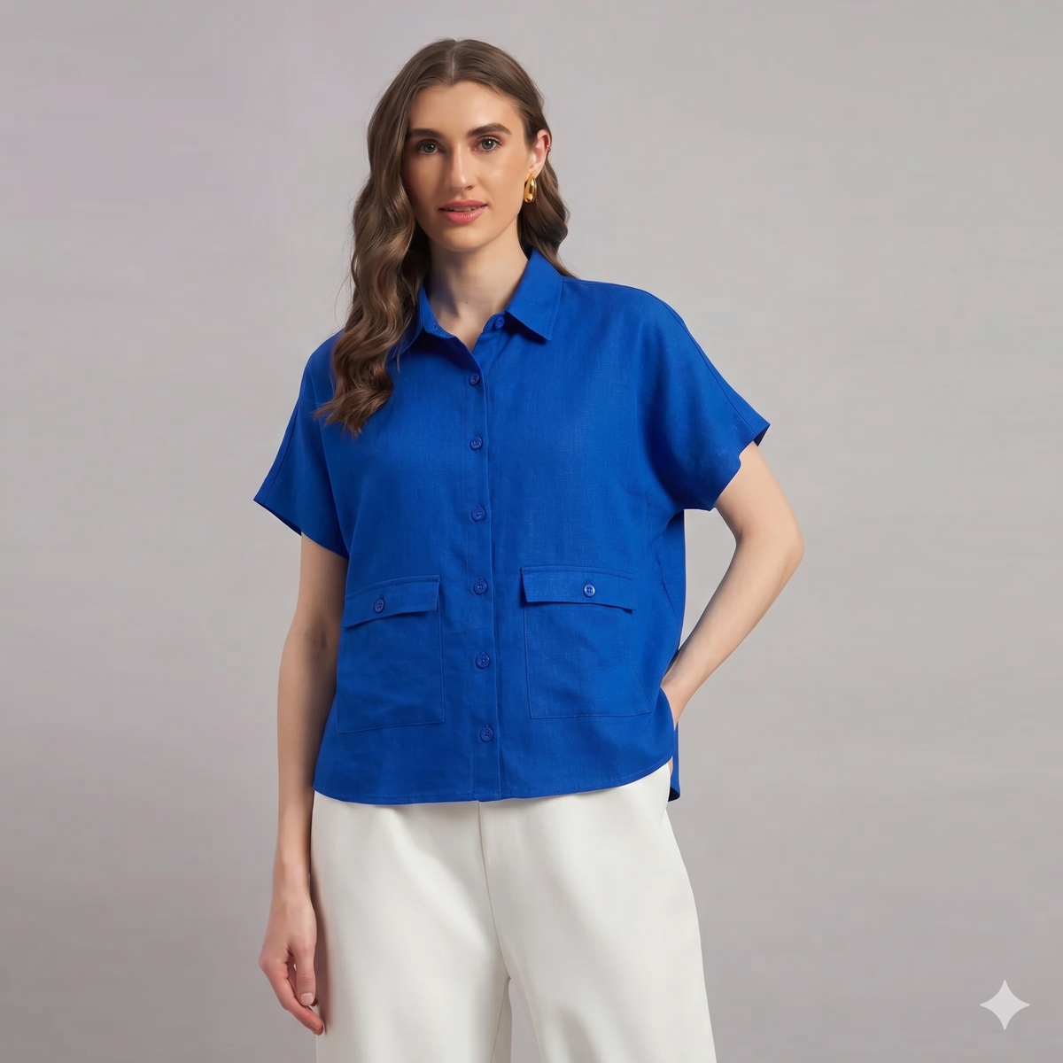 The Edit Linen Shirt Cobalt Blue