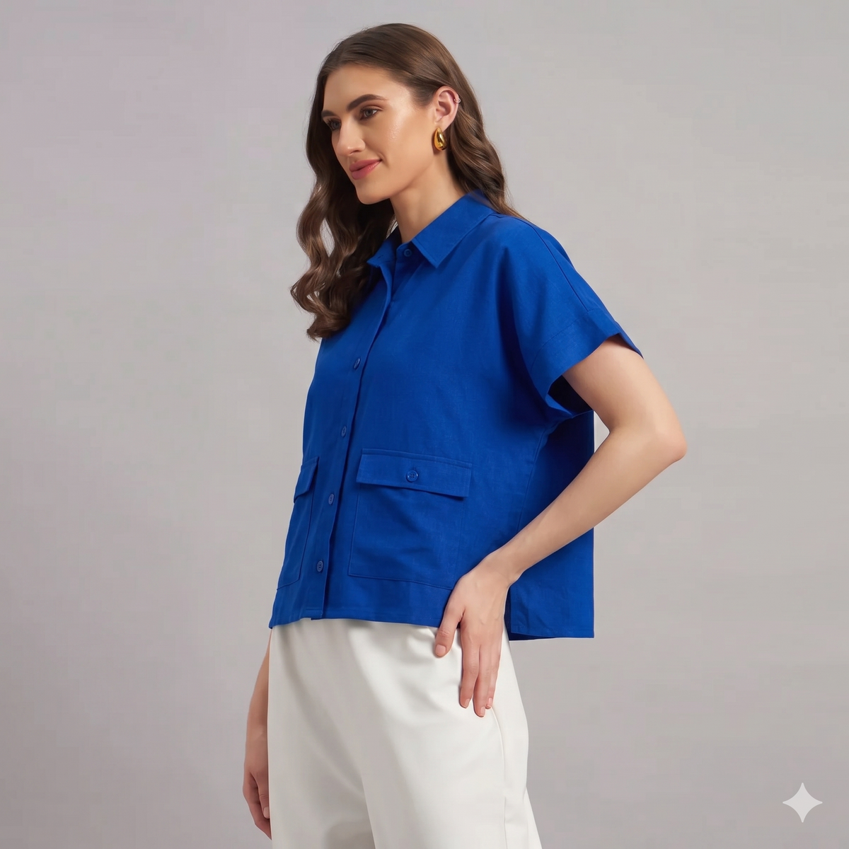 The Edit Linen Shirt Cobalt Blue