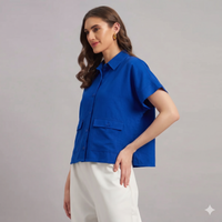 The Edit Linen Shirt Cobalt Blue
