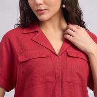 Linen Safari Shirt in Lipstick Red