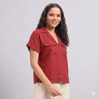 Linen Safari Shirt in Lipstick Red