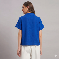 The Edit Linen Shirt Cobalt Blue