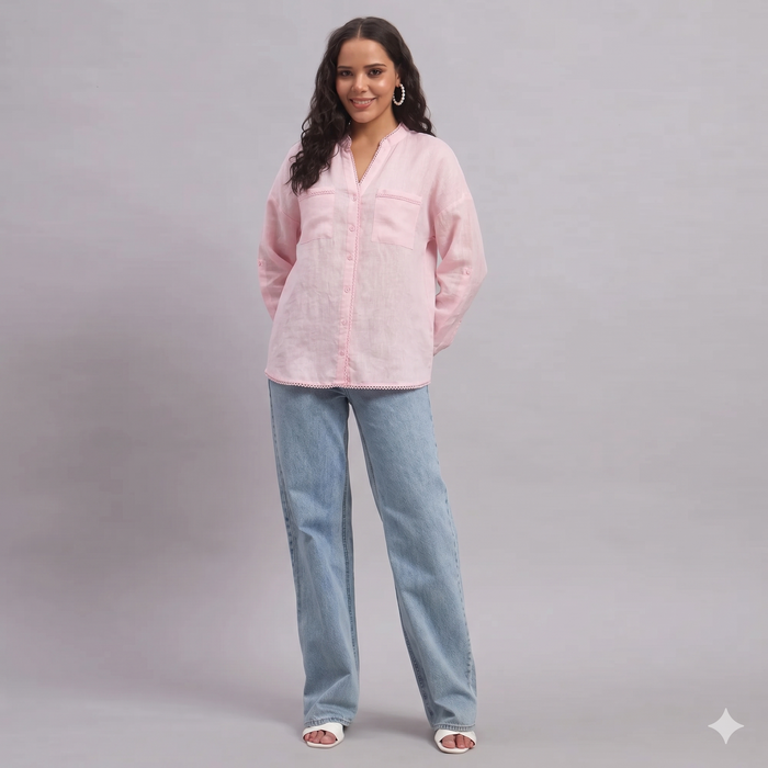 Aurelia Linen Shirt in Pink