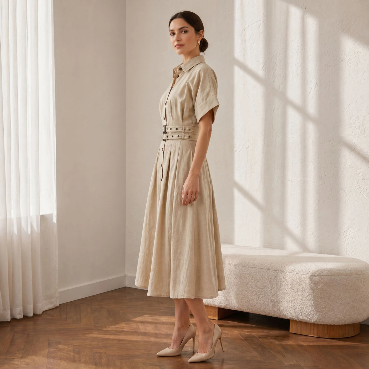 Joey Belted Linen Shirt Dress