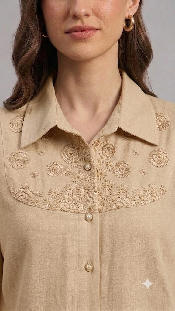 Alina Embroidery Shirt in Beige