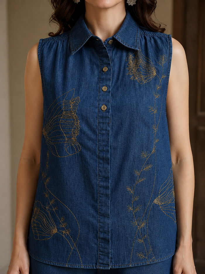 Embroidered Denim Co-Ord Set