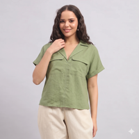 Linen Safari Shirt in Lipstick Red