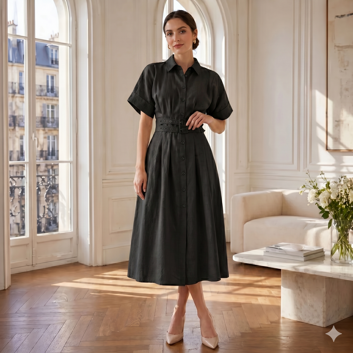 Joey Belted Linen Shirt Dress