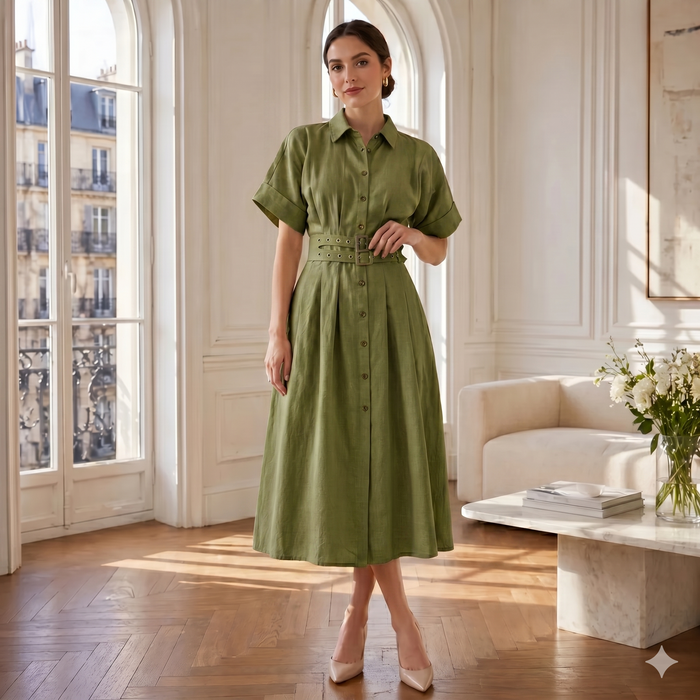 Joey Belted Linen Aloe