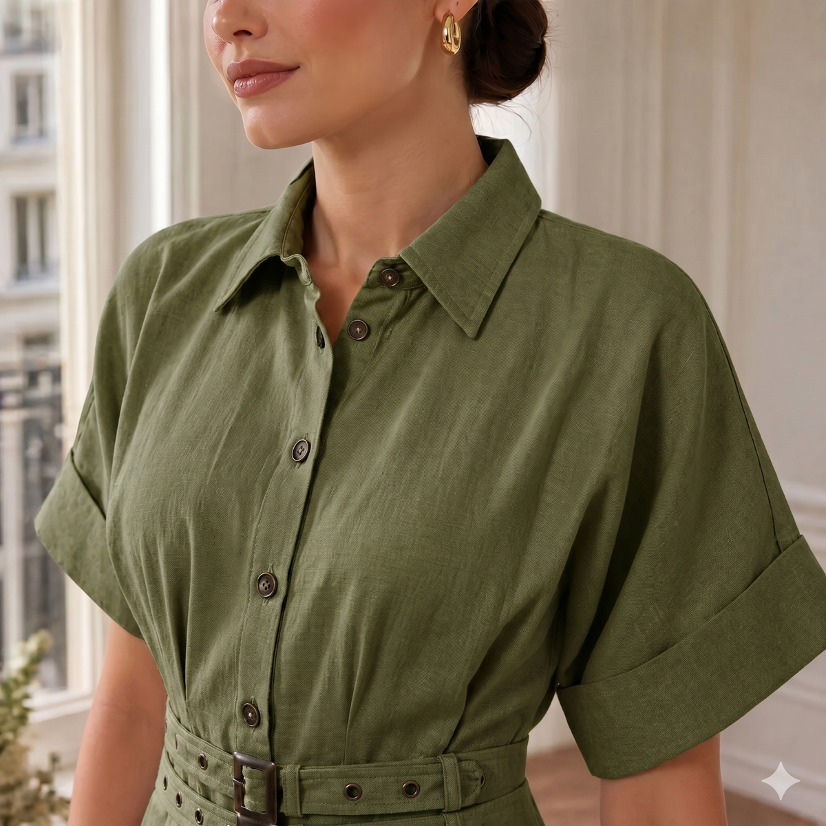 Joey Belted Linen Aloe